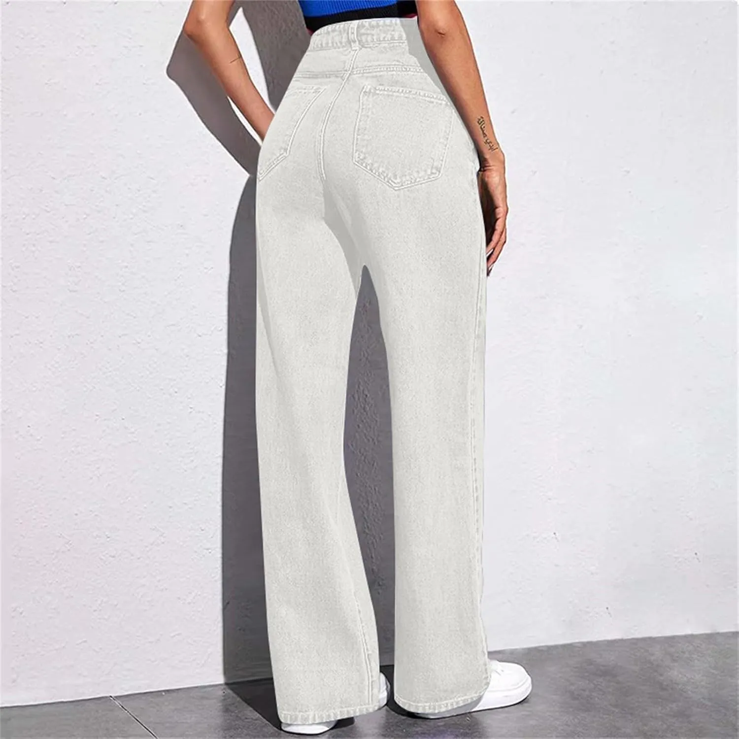 Womens Jeans High Waisted Straight Leg Loose Stretchy Lightweight Baggy Jeans Vintage Comfy Denim Sweatpants with Pockets