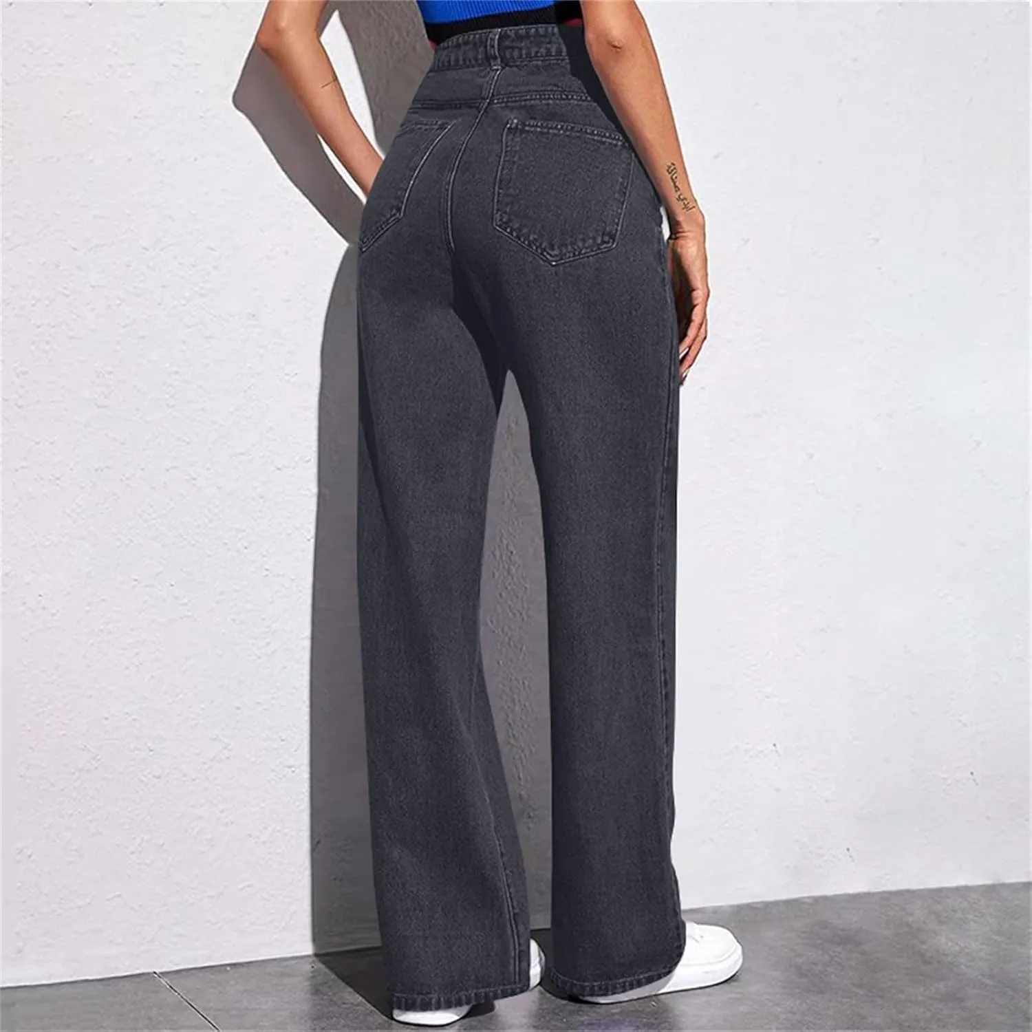 Womens Jeans High Waisted Straight Leg Loose Stretchy Lightweight Baggy Jeans Vintage Comfy Denim Sweatpants with Pockets