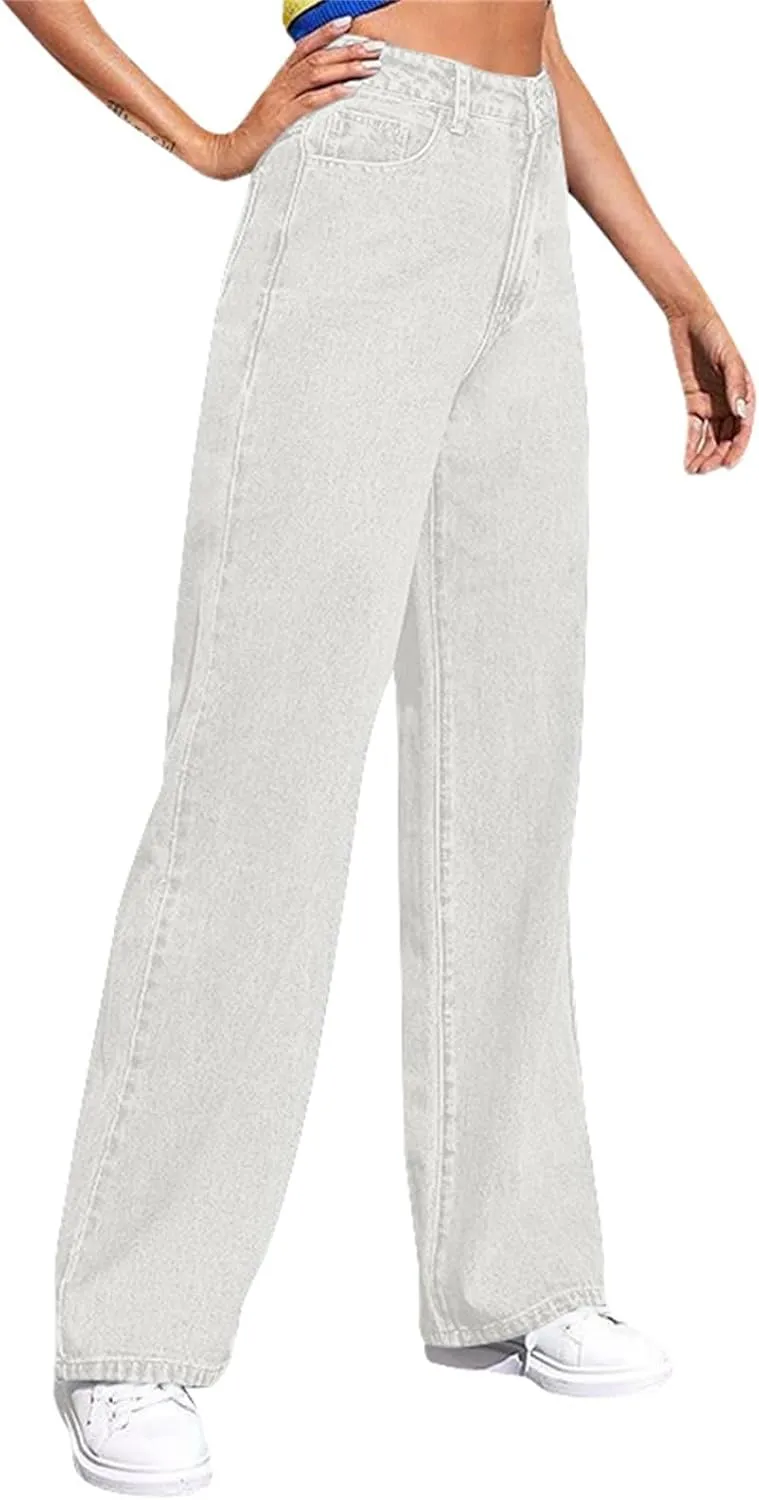 Womens Jeans High Waisted Straight Leg Loose Stretchy Lightweight Baggy Jeans Vintage Comfy Denim Sweatpants with Pockets