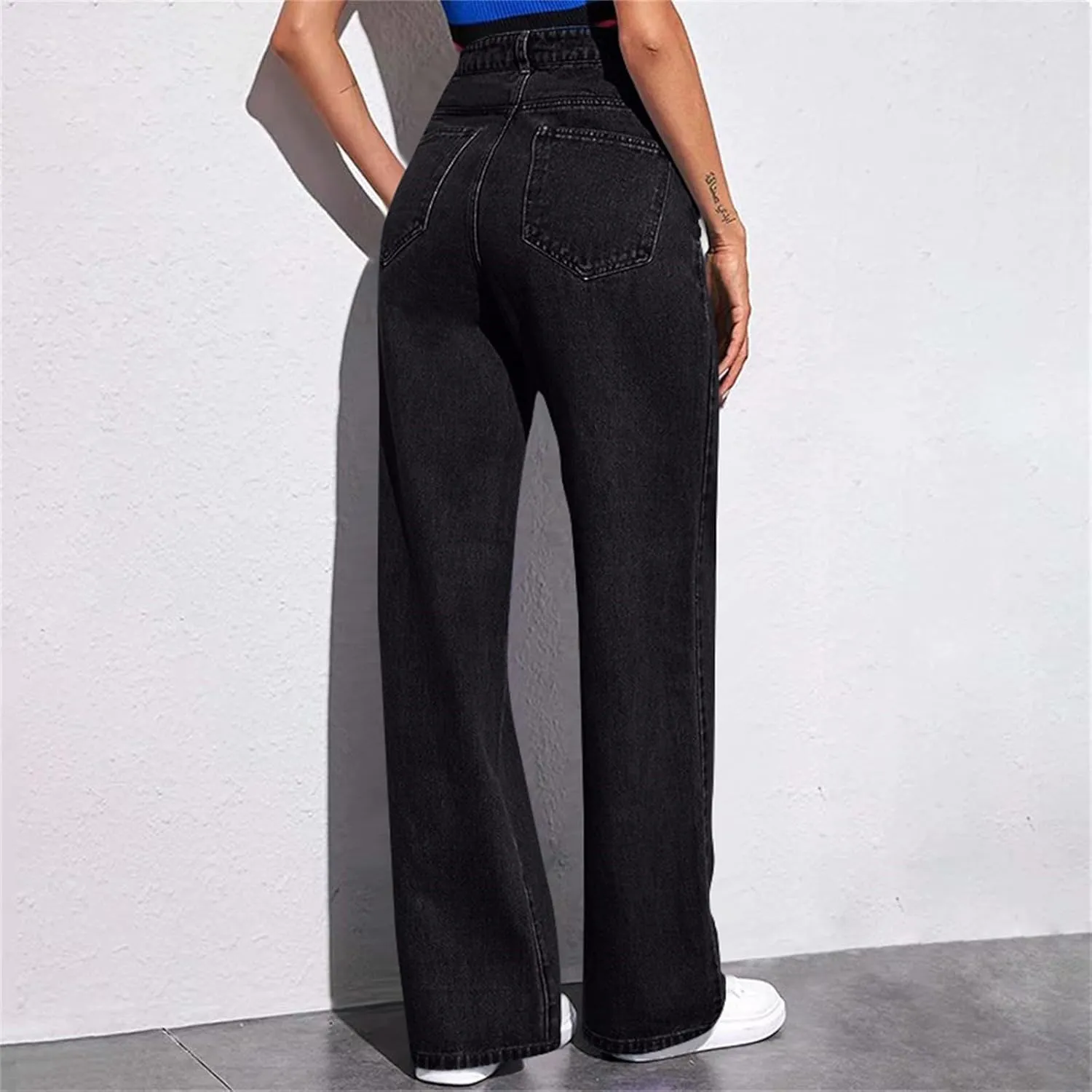 Womens Jeans High Waisted Straight Leg Loose Stretchy Lightweight Baggy Jeans Vintage Comfy Denim Sweatpants with Pockets