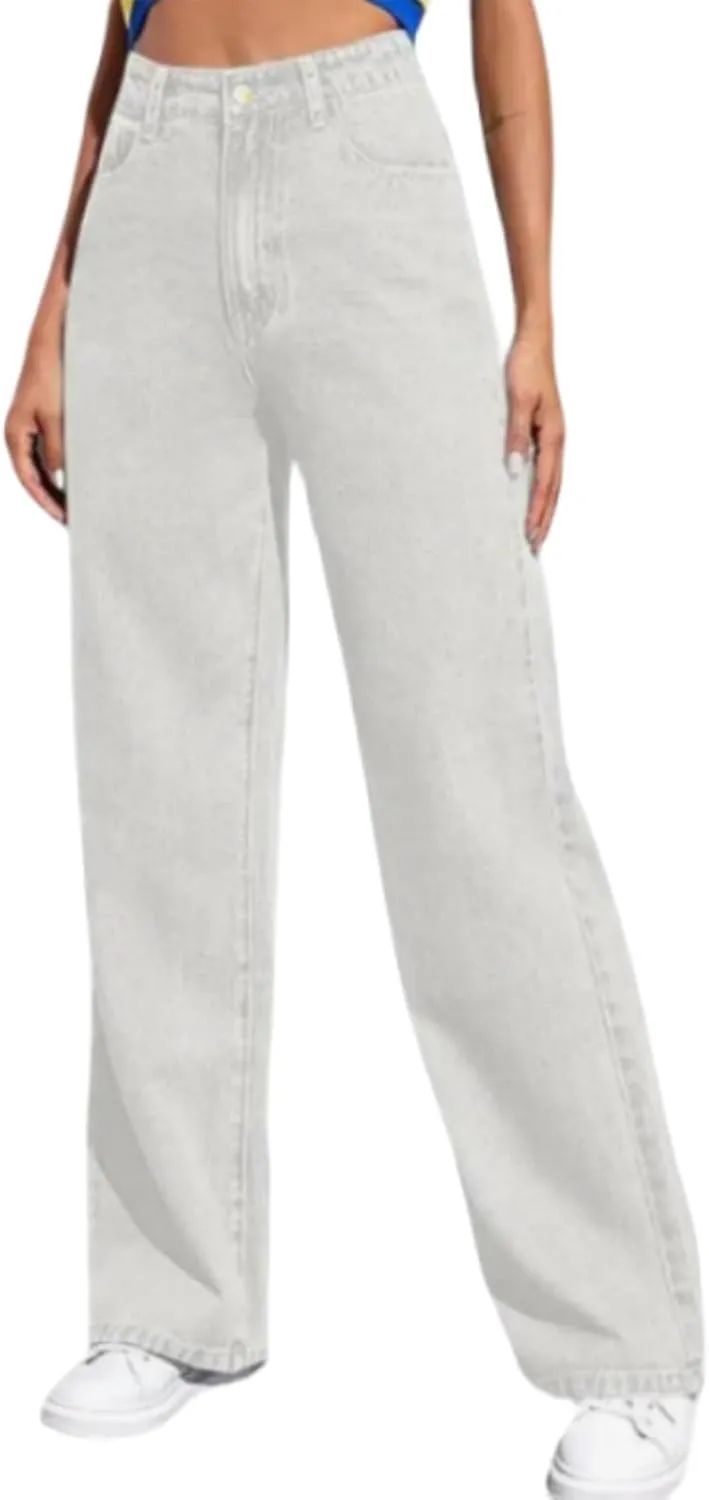 Womens Jeans High Waisted Straight Leg Loose Stretchy Lightweight Baggy Jeans Vintage Comfy Denim Sweatpants with Pockets