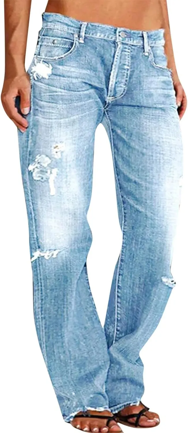 Womens Jeans Up Pants Jeans Mid Womens Poket Lace Denim Casual Women's Jeans Plus Size Skinny Jeans for Women Jeans