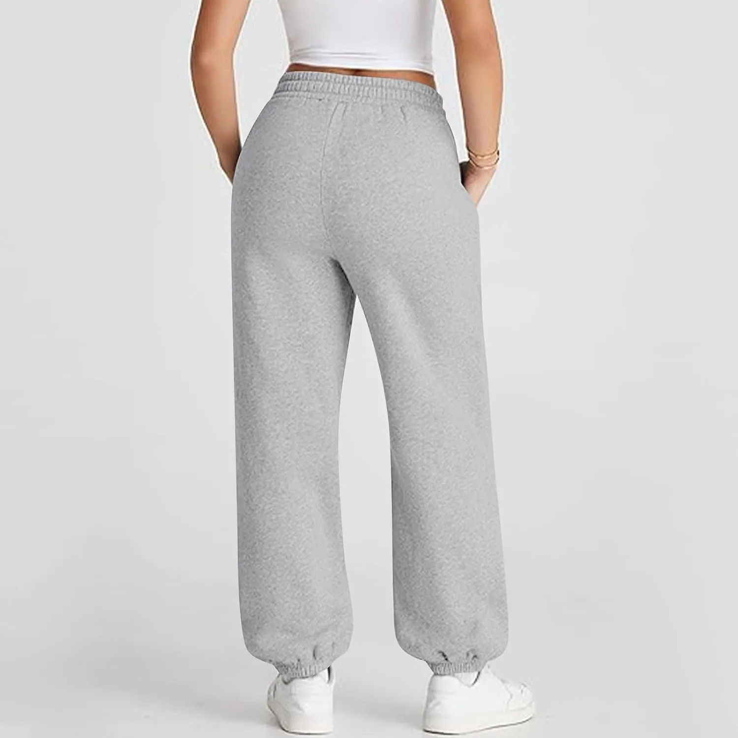 Womens Joggers with Pockets Fleece Baggy Sweatpants Low Rise Crossover Waist Loose Lounge Pants Workout Ankle Pants