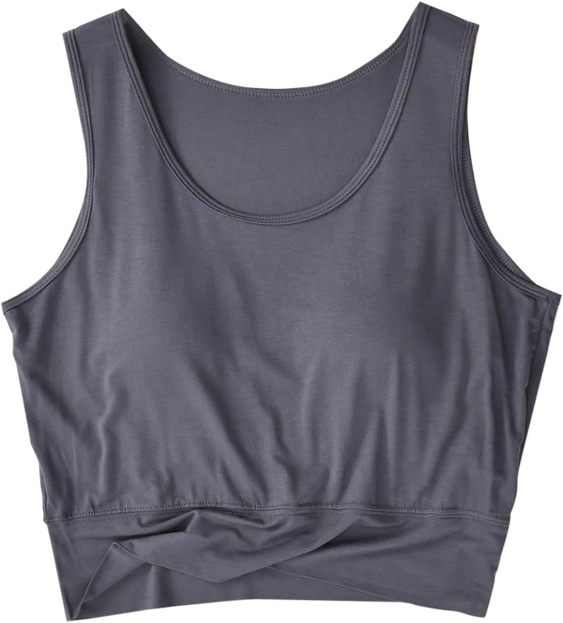 Women's Modal Crop Tank Top Built in Bra, Summer Comfy Breathable Running Workout Clothes Light Support Slim Tops
