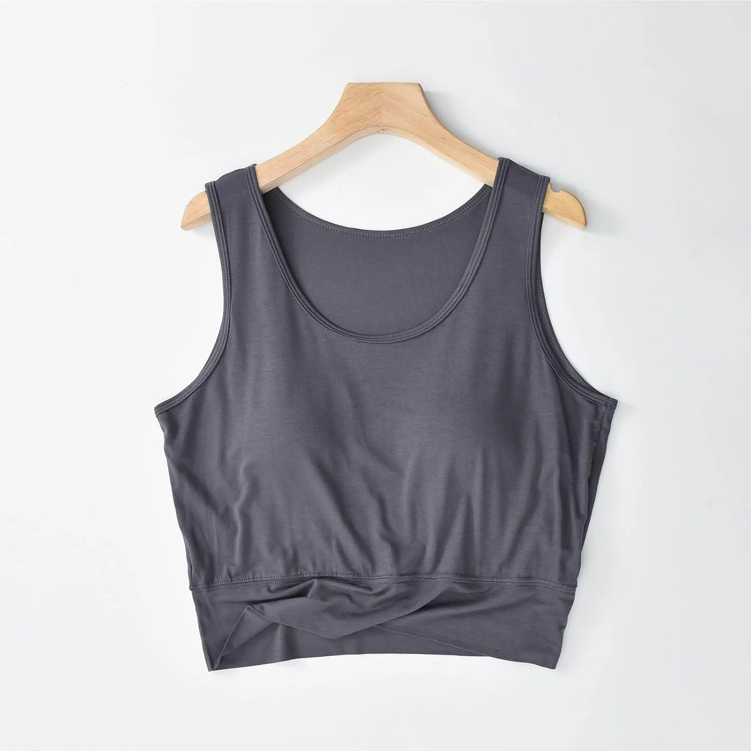 Women's Modal Crop Tank Top Built in Bra, Summer Comfy Breathable Running Workout Clothes Light Support Slim Tops