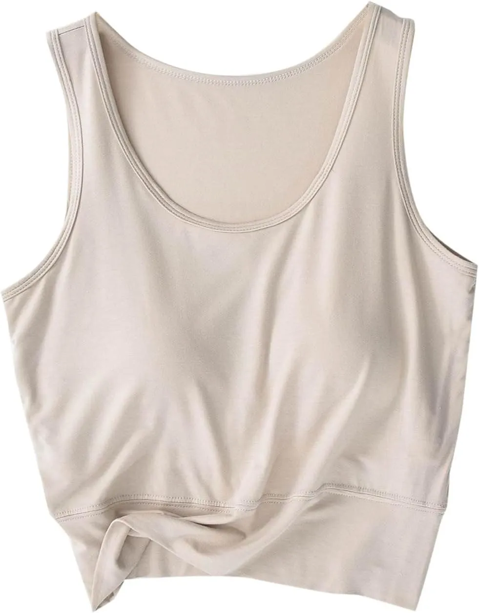 Women's Modal Crop Tank Top Built in Bra, Summer Comfy Breathable Running Workout Clothes Light Support Slim Tops