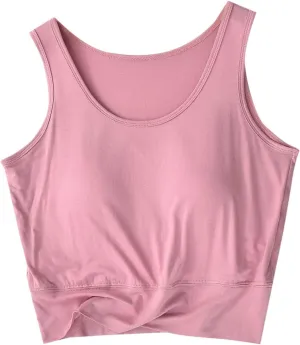 Women's Modal Crop Tank Top Built in Bra, Summer Comfy Breathable Running Workout Clothes Light Support Slim Tops