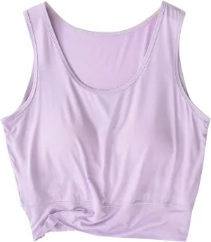 Women's Modal Crop Tank Top Built in Bra, Summer Comfy Breathable Running Workout Clothes Light Support Slim Tops