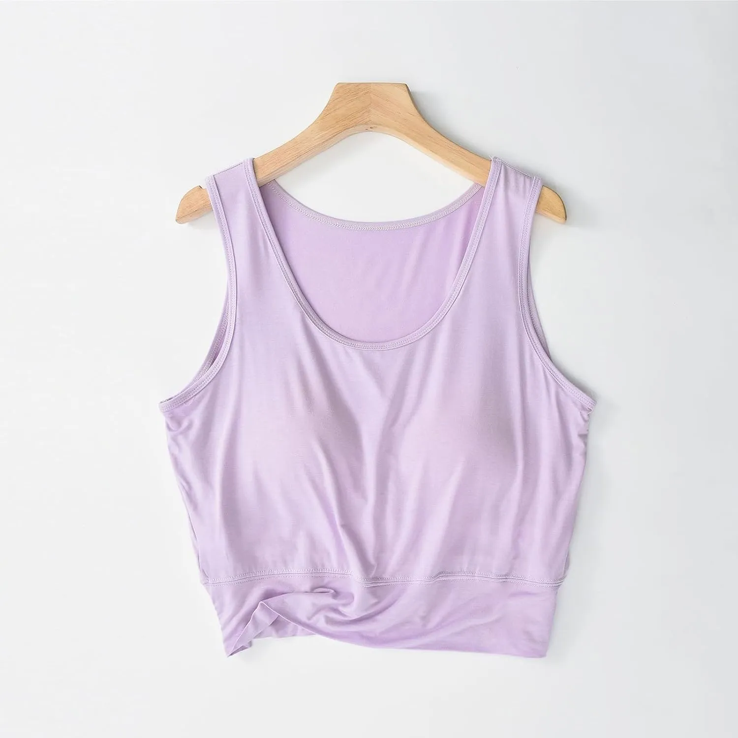 Women's Modal Crop Tank Top Built in Bra, Summer Comfy Breathable Running Workout Clothes Light Support Slim Tops