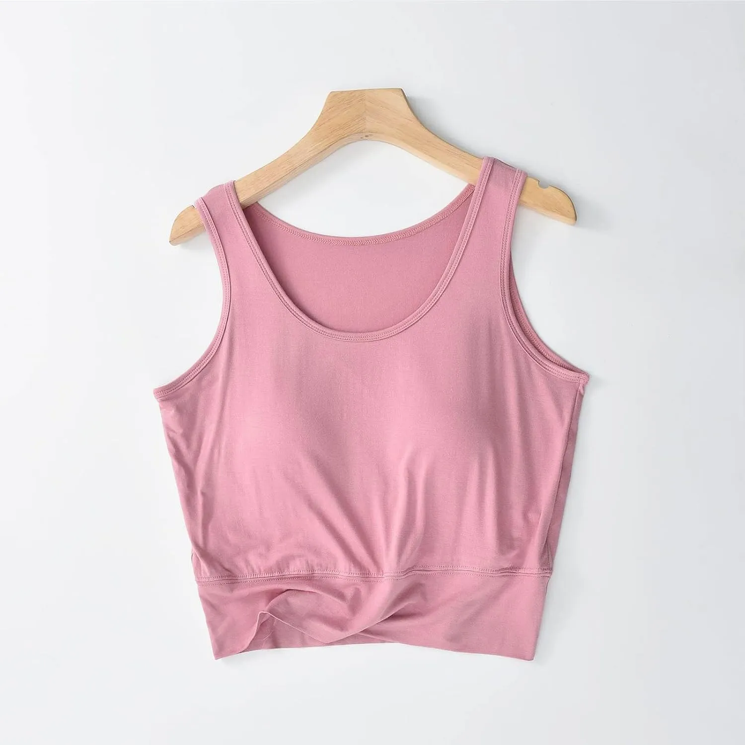 Women's Modal Crop Tank Top Built in Bra, Summer Comfy Breathable Running Workout Clothes Light Support Slim Tops