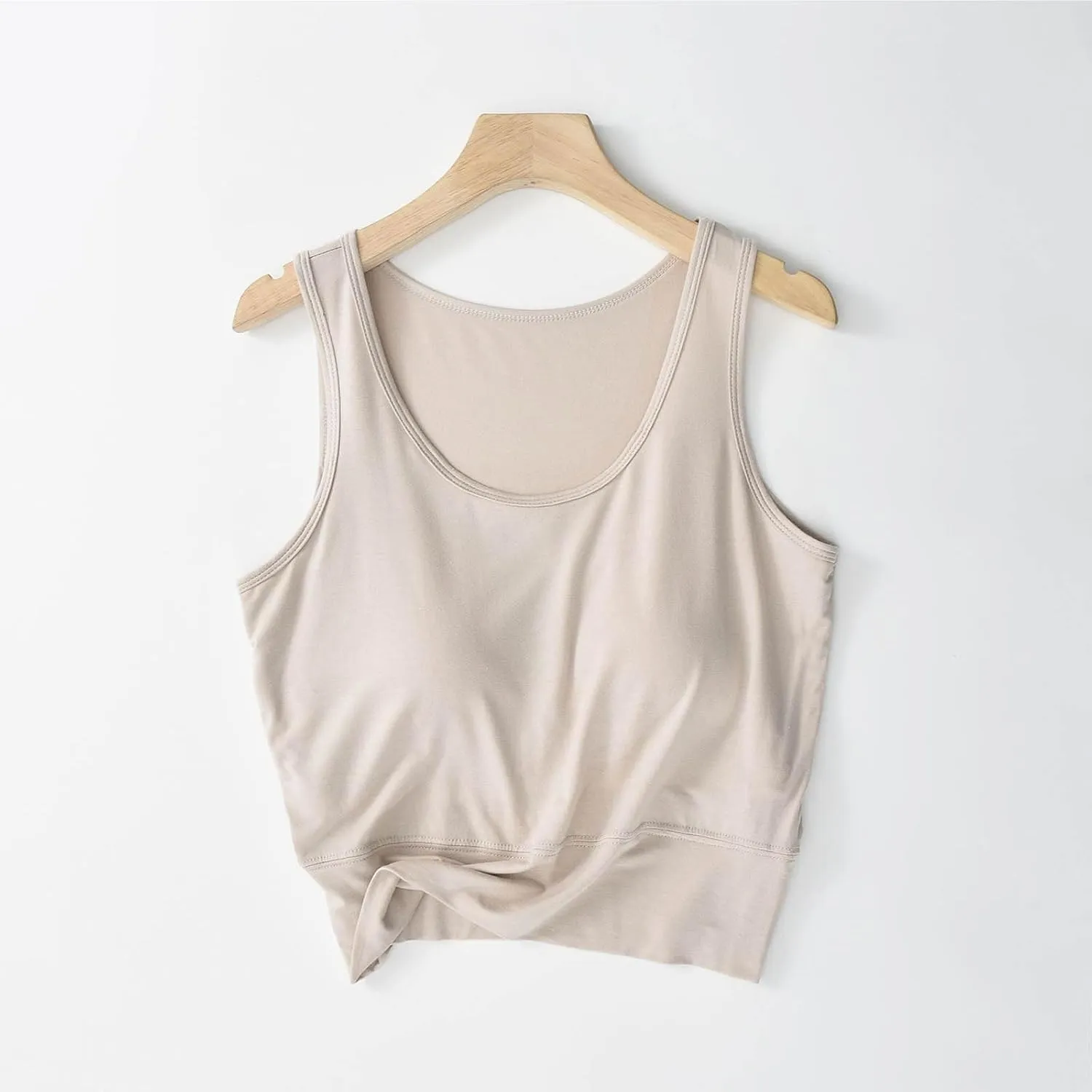 Women's Modal Crop Tank Top Built in Bra, Summer Comfy Breathable Running Workout Clothes Light Support Slim Tops