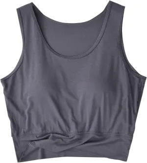 Women's Modal Crop Tank Top Built in Bra, Summer Comfy Breathable Running Workout Clothes Light Support Slim Tops