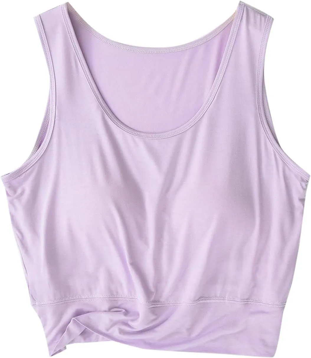 Women's Modal Crop Tank Top Built in Bra, Summer Comfy Breathable Running Workout Clothes Light Support Slim Tops