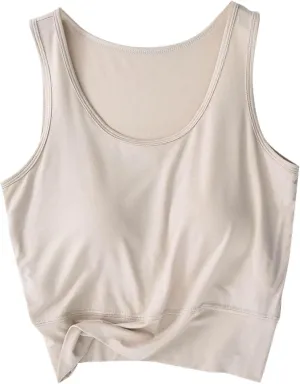 Women's Modal Crop Tank Top Built in Bra, Summer Comfy Breathable Running Workout Clothes Light Support Slim Tops