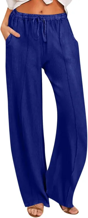 Women's Pants Comfy Corduroy Straight Wide Leg Pants Classic Elastic Waisted Loungewear Loose Plus Size Trousers
