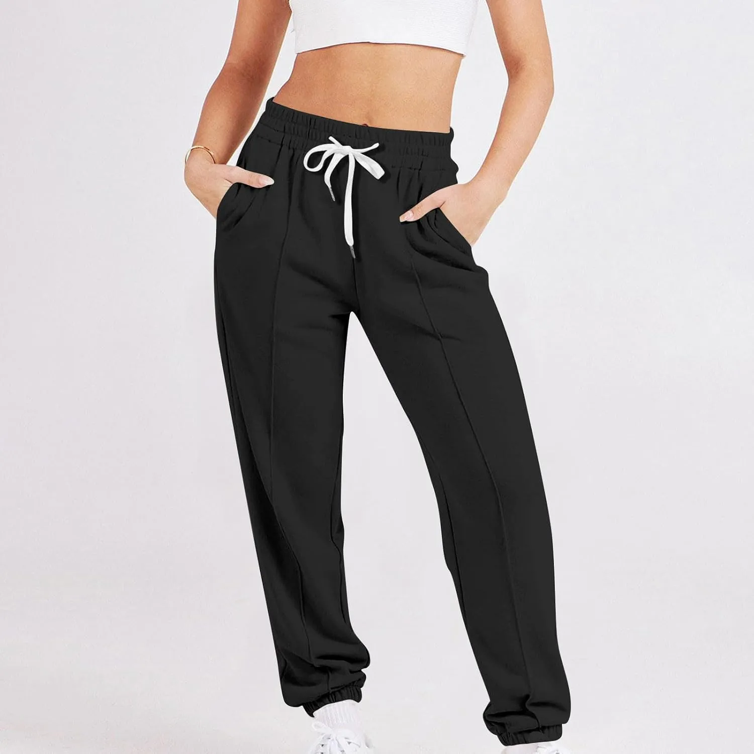 Womens Pants Trendy 2024 Relaxed Fit Athletic Gym Jogger Sweatpants Trendy Baggy Active Loungewear Fall Sweat Pants