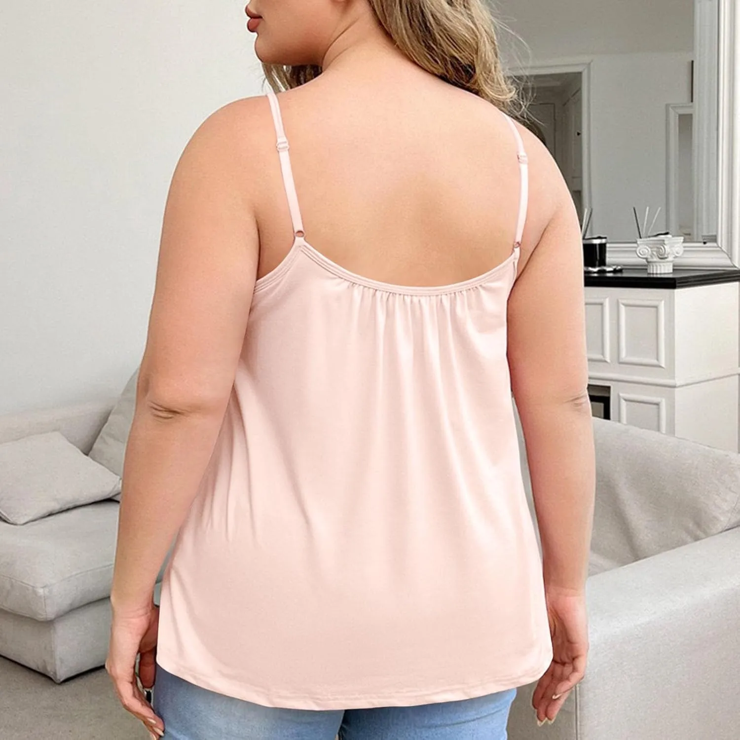 Women's Plus Size Tank Tops with Built in Bras 2025 Summer Casual Loose Fit Tunic Cami Spaghetti Strap Blouses