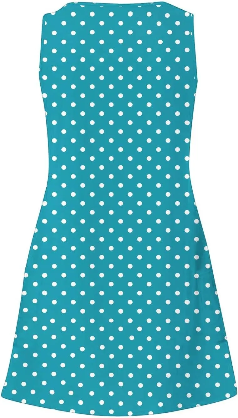 Women's Retro Polka Point Sundress Summer Casual Sleeveless V Neck Loose Beach Dresses Soft Breathable Loungewear