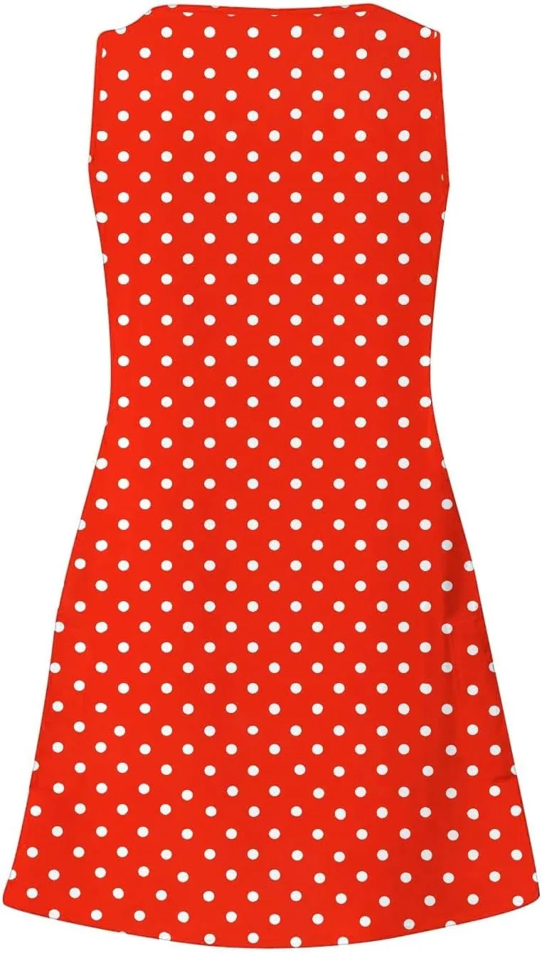 Women's Retro Polka Point Sundress Summer Casual Sleeveless V Neck Loose Beach Dresses Soft Breathable Loungewear