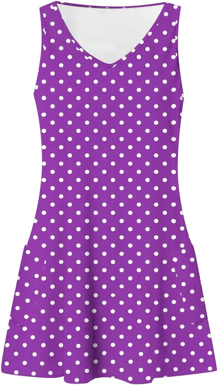 Women's Retro Polka Point Sundress Summer Casual Sleeveless V Neck Loose Beach Dresses Soft Breathable Loungewear