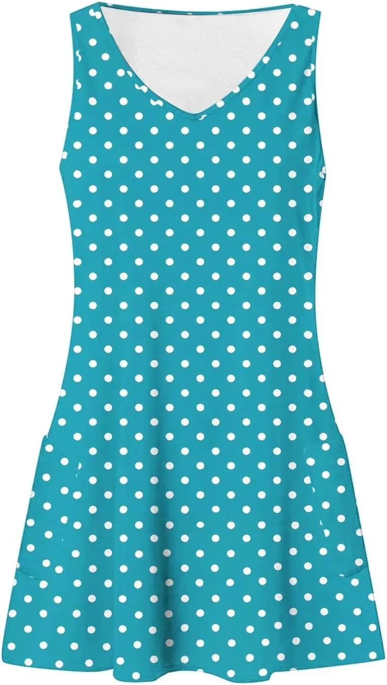 Women's Retro Polka Point Sundress Summer Casual Sleeveless V Neck Loose Beach Dresses Soft Breathable Loungewear