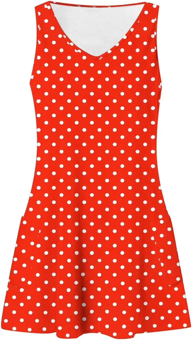 Women's Retro Polka Point Sundress Summer Casual Sleeveless V Neck Loose Beach Dresses Soft Breathable Loungewear
