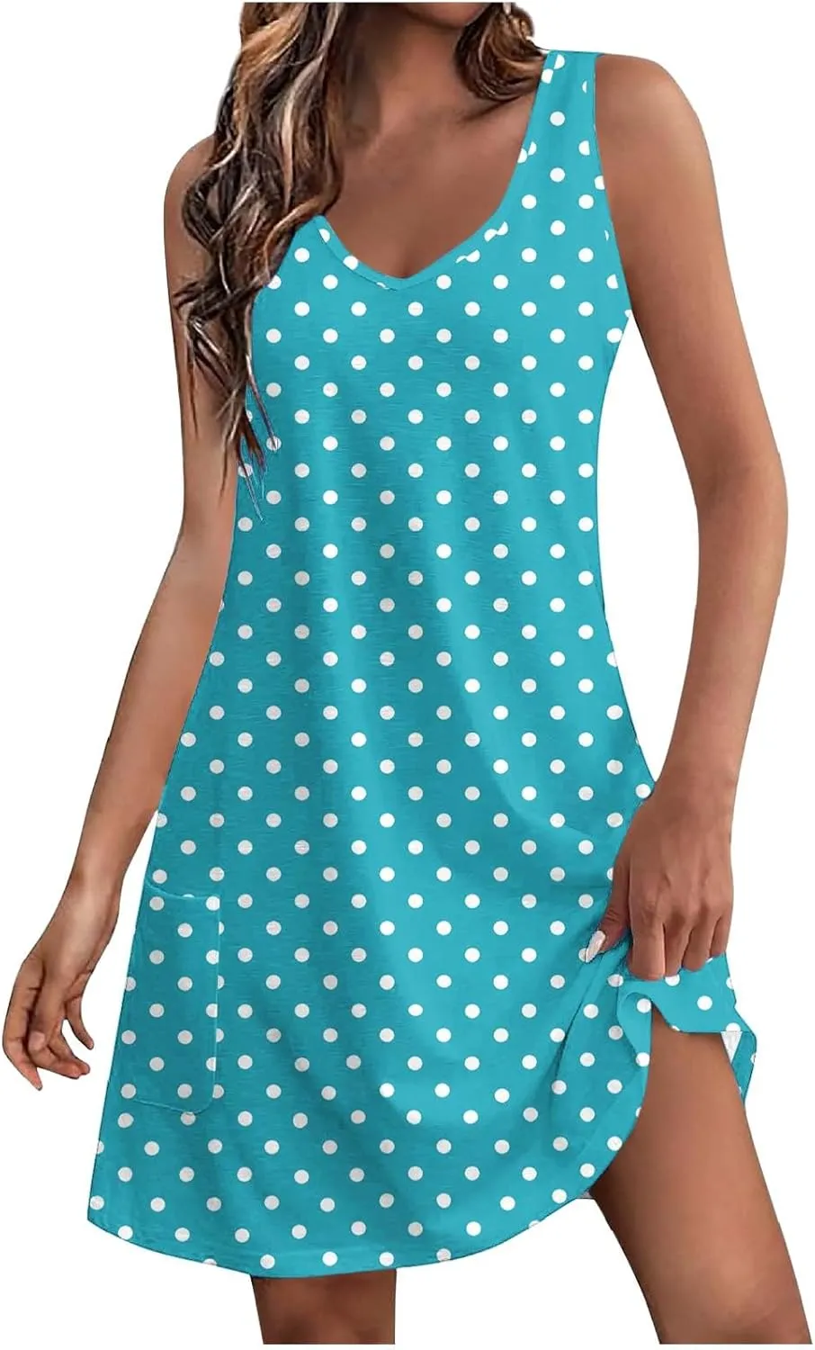 Women's Retro Polka Point Sundress Summer Casual Sleeveless V Neck Loose Beach Dresses Soft Breathable Loungewear