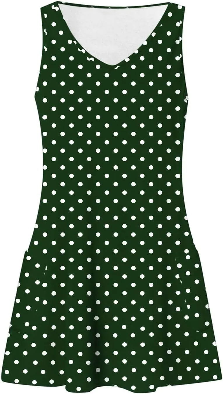 Women's Retro Polka Point Sundress Summer Casual Sleeveless V Neck Loose Beach Dresses Soft Breathable Loungewear