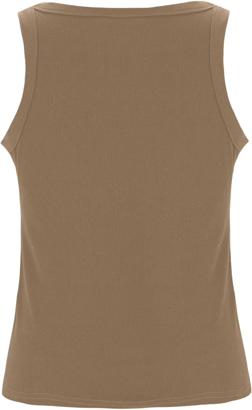 Womens Ribbed Knit Tank Tops with Built in Bras Summer Slim Fitness Athletic Workout Shirts Sleeveless Gym Basic Tees