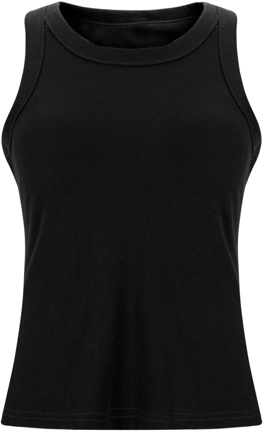 Womens Ribbed Knit Tank Tops with Built in Bras Summer Slim Fitness Athletic Workout Shirts Sleeveless Gym Basic Tees