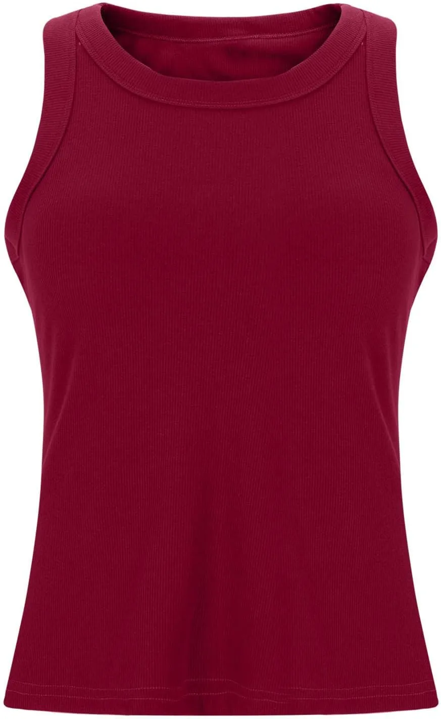 Womens Ribbed Knit Tank Tops with Built in Bras Summer Slim Fitness Athletic Workout Shirts Sleeveless Gym Basic Tees