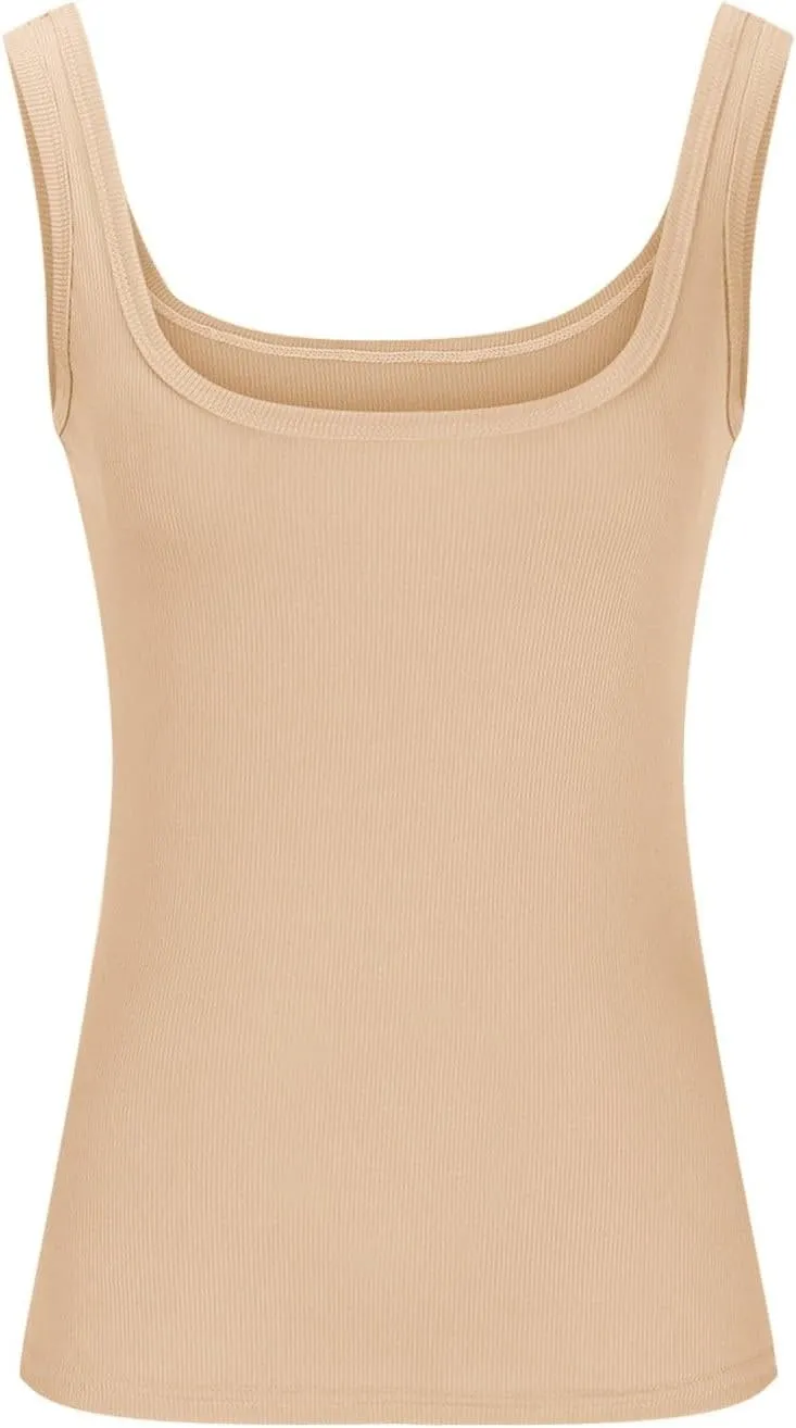 Women's Scoop Neck Sleeveless Knit Tank Tops Slim Fit Double Lined Tops Basic Going Out Y2k Summer Tight T Shirts