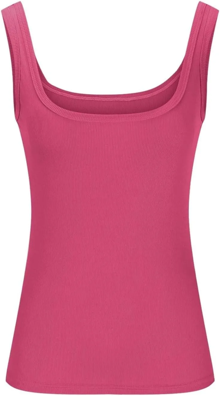 Women's Scoop Neck Sleeveless Knit Tank Tops Slim Fit Double Lined Tops Basic Going Out Y2k Summer Tight T Shirts
