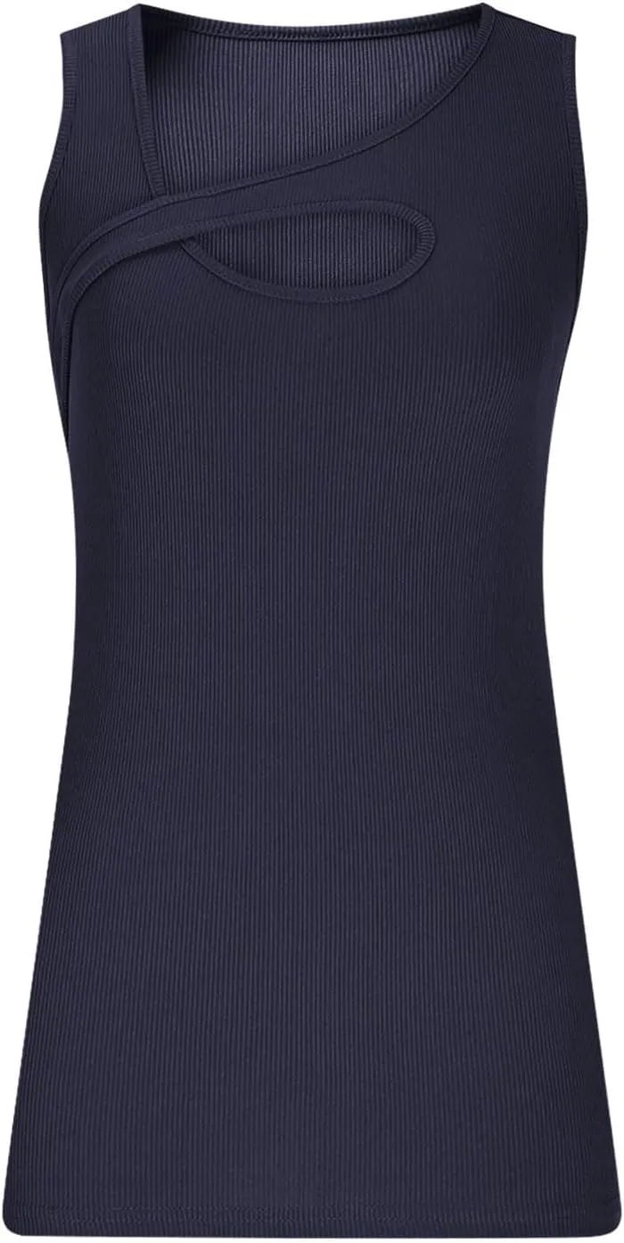 Womens Summer Cutout Tank Tops Ribbed Knit Sleeveless Shirts Slim Fitted Tanks Y2K Sexy Basic Tee Shirt Outfits