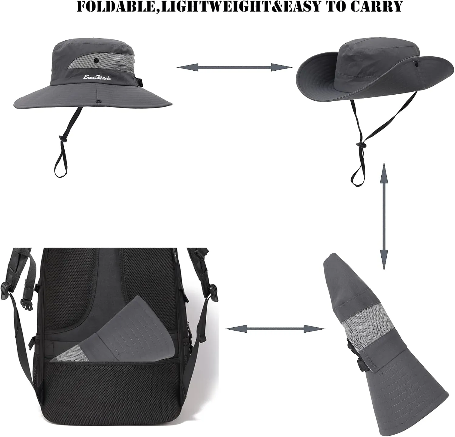 Womens Summer Sun Hat Beach Hat Wide Brim Outdoor UV Protection Hat Foldable Cool Mesh Ponytail Bucket Hat