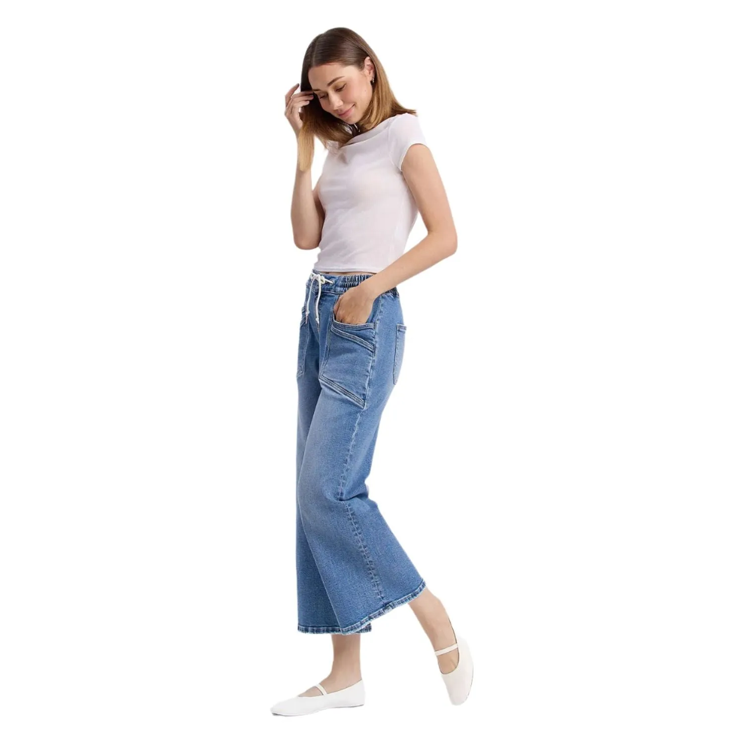 Women's Vervet High Rise Drawstring Waistband Wide Leg Jeans V3650
