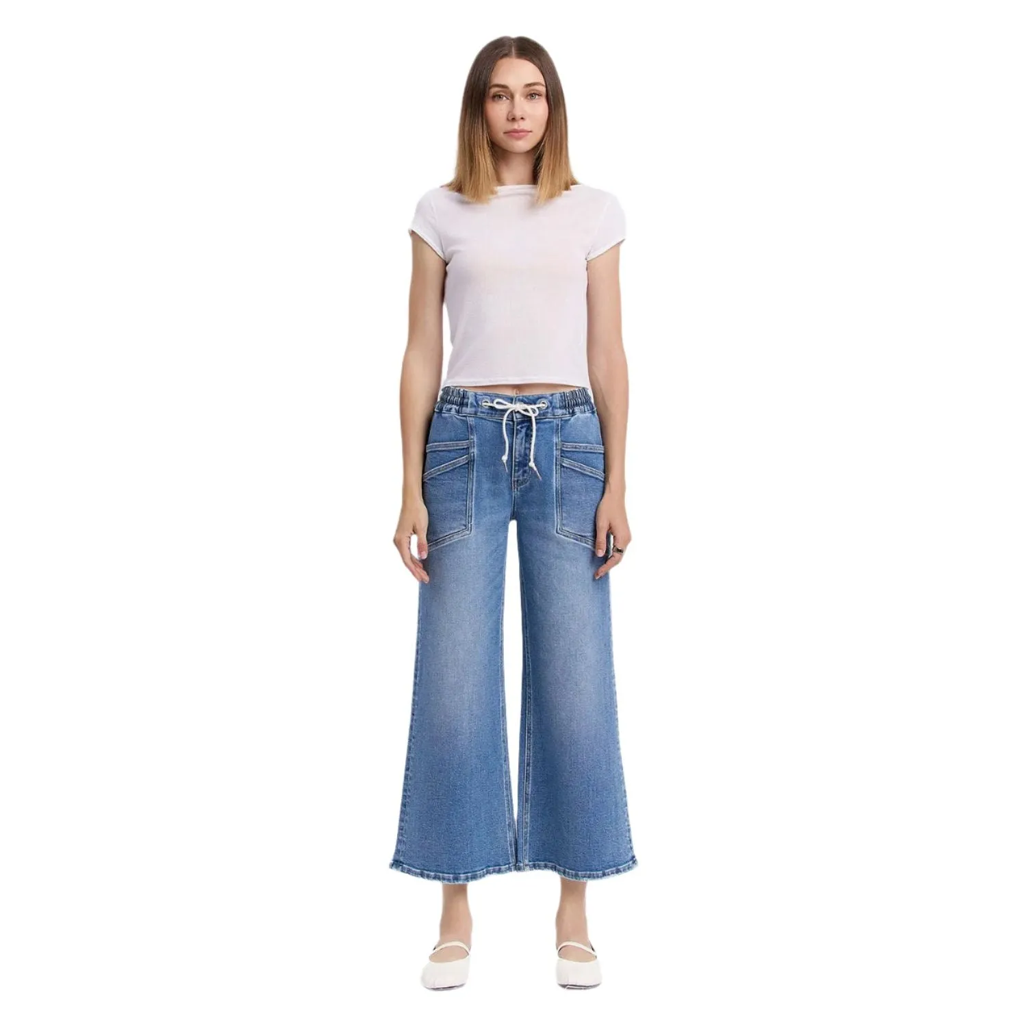 Women's Vervet High Rise Drawstring Waistband Wide Leg Jeans V3650