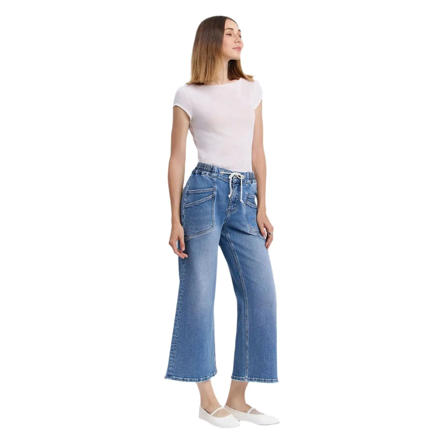 Women's Vervet High Rise Drawstring Waistband Wide Leg Jeans V3650