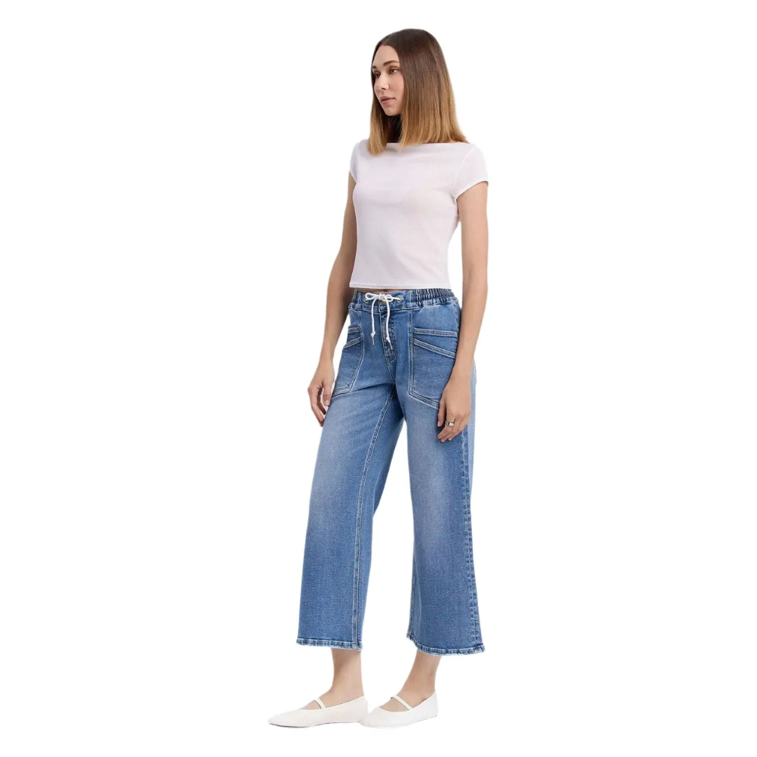 Women's Vervet High Rise Drawstring Waistband Wide Leg Jeans V3650
