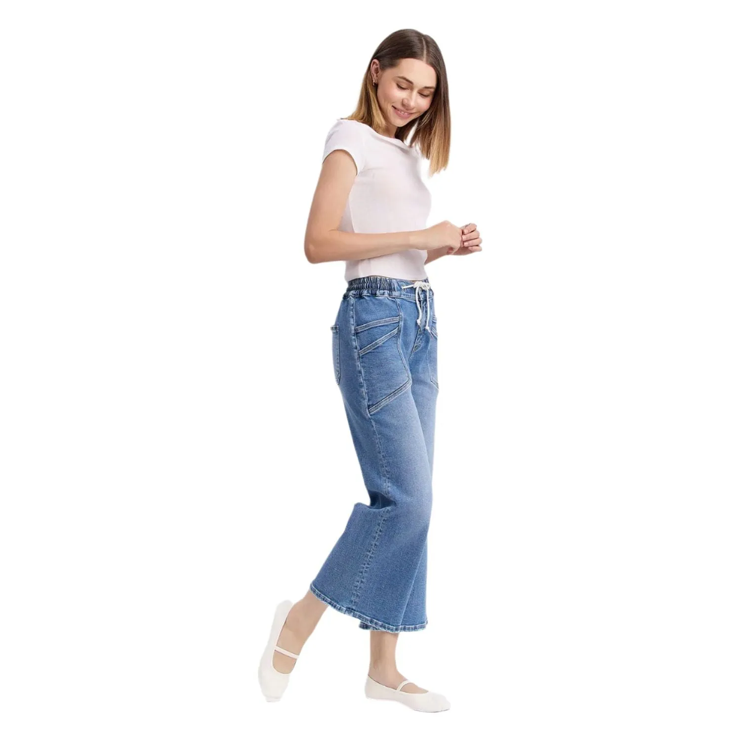 Women's Vervet High Rise Drawstring Waistband Wide Leg Jeans V3650