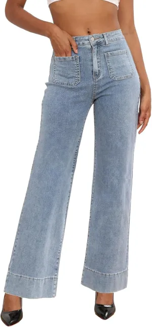 Women's Wide Leg Jeans High Waisted Trendy Stretch Straight Leg Jeans Baggy Boyfriend Jeans Denim Pants with Pocket