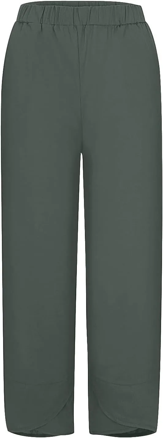 Womens Wide Leg Pants Casual Loose Elastic Waist Solid Color Comfy Palazzo Loungewear Baggy Sweatpants with Pockets