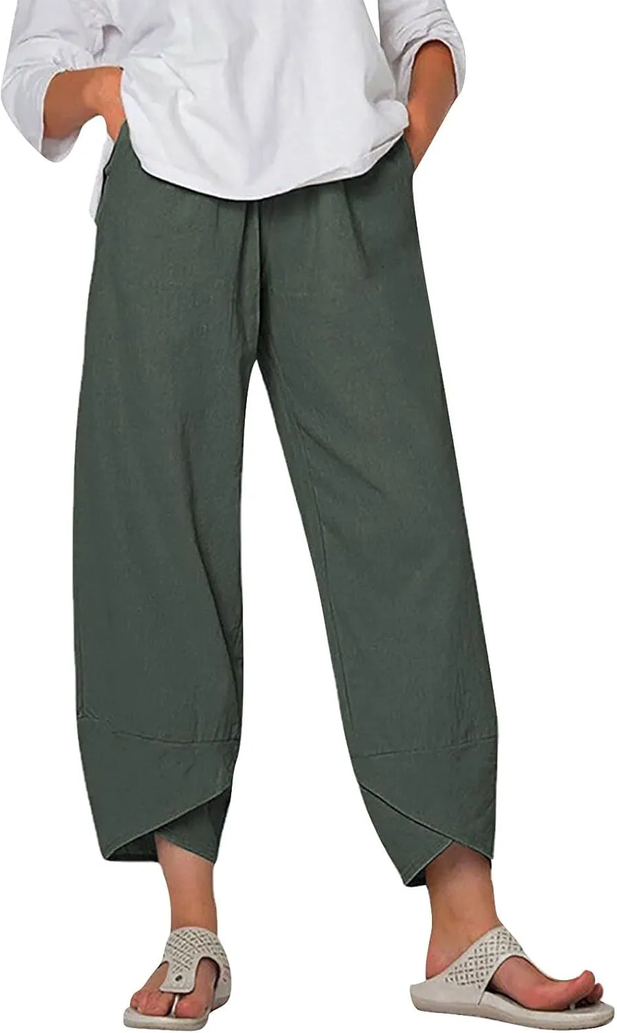 Womens Wide Leg Pants Casual Loose Elastic Waist Solid Color Comfy Palazzo Loungewear Baggy Sweatpants with Pockets