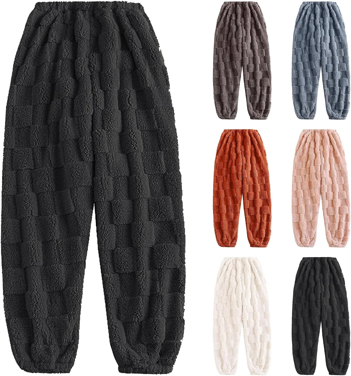 Womens Winter Cozy Lounge Pants Baggy Elastic Waist Cinch Bottom Pants Sherpa Fleece Pajama Sleepwear