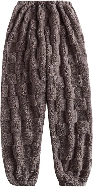 Womens Winter Cozy Lounge Pants Baggy Elastic Waist Cinch Bottom Pants Sherpa Fleece Pajama Sleepwear