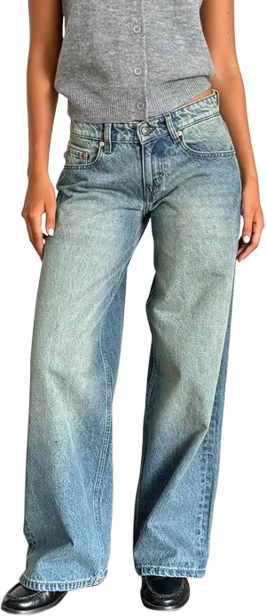 Womens Y2k Wide Leg Jeans Boyfriend Straight Low Rise Distressed Washed Baggy Jeans Casual Denim Trouser