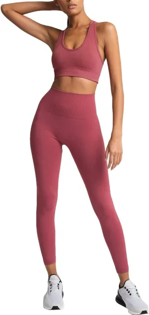 Women's Yoga Outfits 2 Piece High Waisted Leggings with Sports Bra Gym Clothes Sets