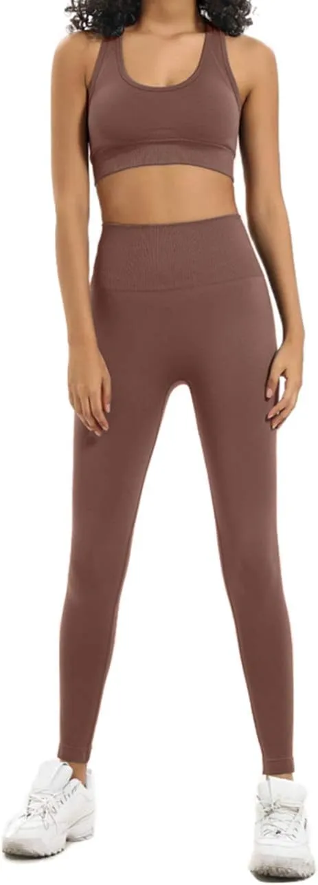 Women's Yoga Outfits 2 Piece High Waisted Leggings with Sports Bra Gym Clothes Sets