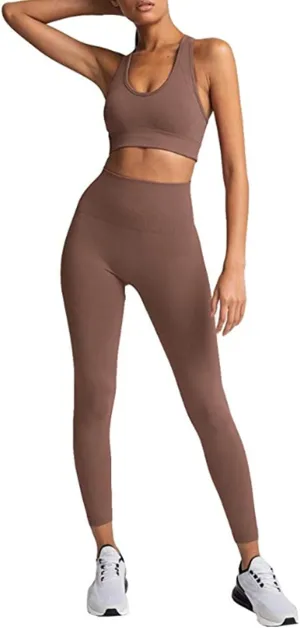 Women's Yoga Outfits 2 Piece High Waisted Leggings with Sports Bra Gym Clothes Sets