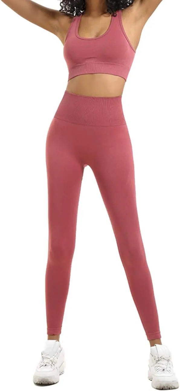 Women's Yoga Outfits 2 Piece High Waisted Leggings with Sports Bra Gym Clothes Sets